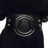 Belts Vintage Wide Waist Elastic For Ladies Stretchy Corset Waistband Metal Big Ring Women's Belt Fashion Women Cummerbund PU