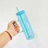 Vente en gros de gelée colorée par sublimation vierge réutilisable 20 oz maigre droite grande tasse à café de camping en verre à haute teneur en borosilicate tasses de voyage avec couvercle en plastique pp et paille