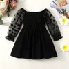 女の子のドレス1〜6歳の女の赤ちゃんファッション肩から黒いメッシュ春秋パーティー写真スカートの衣装のための長袖ドレス