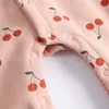 Spring Fall Baby Clothes Sweet Cherry Print Jumpsuit For Girls Cotton Fleece Thick Hooded Romper Brody Bodysuit Infant Onesie 240119