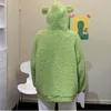 Women's Hoodies Kawaii Fleece Faux Fur LongAutumn Winter Women Green Beige Zip-up Sweatshirt Sleeve Hooded Teddy Bear Ears Soft White