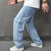 Jeans da uomo Streetwear Uomo Hip Hop Pantaloni cargo larghi con tasche multiple Pantaloni eleganti in denim dritto solido maschile