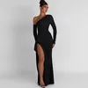 Casual Dresses Autumn Winter Slim Long Sleeve Dress Sexy Off Shoulder Wrap Hip Irregular Split Women's Nightclub Tight Black