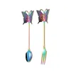 Creative Papillon Cuillère Fourchette En Acier Inoxydable Café Remuer Cuillères Gâteau Fruits Fourches Suspendus Miel Remuer Scoop Forkd Maison Vaisselle BH8132 FF