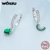 Örhängen Wostu 925 Sterling Silver Green Crystal Sun Moon Dangle Drop Earrings for Women Asymmetric CZ Hoop Earring Wedding Party Gift