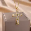 Pendant Necklaces Zircon Jesus Cross Pendant Necklaces For Women Stainless Steel Gold Plated Crystal Cross Necklace New Easter Jewelry Gift 2023 YQ240124