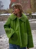 レディースジャケットグリーン秋のパラペル女性コート冬シングル胸長長袖ポケットジャケット2024ファッションヴィンテージストリートレディ