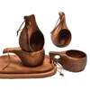 Tubllerzy ręcznie robione drewniane kubek mleka acacia drewniane kubki kawy tasse z noszeniem rączki kemping kemping naczynia artefaktowe narzędzia kuchenne