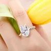 Cluster Rings Summer 925 Silver White Diamond Tulip Flower Wedding Ring Couple Opening Adjustable Sweet Shiny Luxury Jewelry