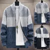 Men's Sweaters Mens Zip Up Knitted Cardigan Thick Sweater Stand Collar Fleece Lined Warm Wool Coats Men