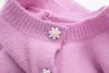 Women's Knits 2024 Spring Autumn Women Pearl Button Knit Cardigan Rib Trim Round Neck Long Sleeve Sweater Jacket Trendy Casual Street Top