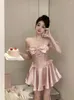 Casual Dresses Summer Pink Kawaii Floral Dress Women Patchwork Designer Y2K Party Mini Female Korean Fashion Sexy Elegant 2024