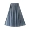 Spódnice niebieskie fioletowe maxi długie tiulowe spódnica wiosna letnia plisowana kobiety 2024 vintage high talia siatka A-liniowa dama