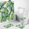 Rideaux de douche Rideau de douche feuille d'arbre tropical feuilles vertes plante fleur paysage rideau de salle de bain antidérapant couverture de toilette tapis ensemble de tapis de bain