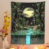 Tapestries Psychedelic Skull Tapestry Wall Hanging starry sky moon plant flowers space Skeleton Tapestries Witchy for Room Decor Home Decor