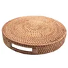 Bottiglie portaoggetti Vassoio da portata rotondo in rattan intrecciato con manici Ottomano per colazione Bevande Snack Tavolino Decorativo per la casa