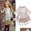 В наличии платья для девочек-цветочниц детское платье принцессы Veet с кисточками для детей от 6 месяцев до 5 лет весенне-осеннее повседневное праздничное платье с длинными рукавами Pagean Dhyhz