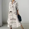 Casual Dresses Autumn Women's Long Ancient Egyptian Printed Shirt Dress Pocket Loose Plus Size Korean Fashion French Vintage