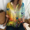 Damskie bluzki uliczne swobodne damskie ubrania i 3D Butterfly Print Shirt Hawaiian Lady Long -Sleeveda moda