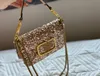 Fashionable Vlogo sequin women shoulder bag 20CM chain bag metal buckle flap bag