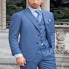 Men's Suits Light Navy Blue With Black Groom Tuxedos Shawl Lapel Groomsmen Wedding Man 3 Pieces ( Jacket Pants Vest)