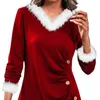 Women's Blouses Lady Christmas Top Stylish V Neck Button Decor Pleated Color Matching Pullover Cozy Warm Fall/winter For