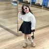 Clothing Sets 2024 Spring Summer Children Girl 3PCS Clothes Set Cotton Shirt Knitted Vest Solid Pleated Skirt Baby Outfit Kids Suits