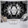 Tapeçarias Branco Preto Sol Lua Mandala Tapeçaria Suspensão de parede Bruxaria Tapeçaria Hippie Tapetes de parede Decoração de dormitório Tapeçaria psicodélica