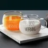 Стаканчики с буквенным принтом, прозрачные креативные стеклянные кофейные чашки, чайные напитки, десерт, чашка для завтрака, молока, стеклянные кружки, посуда для напитков, подарки