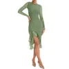 Casual Dresses Women Ruffle Hem Mermaid Maxi Dress Mesh Long Sleeve Fall Bodycon Midi Cocktail Party