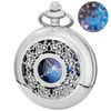 Pocket Watches Fashion Starry Sky Blue Dial Antique Quartz Watch Halsband Pendant Analog design souvenir gåva för kvinnor män