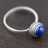 Cluster Rings Genuine 925 Sterling Silver Lapis Lazuli For Women Lady Gift Retro Elegant Ring Jewelry