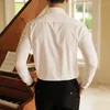 Mäns casual skjortor 2024 Högkvalitativ affärsformell Slim Dark Stripe Windsor Stretch Drape Shirt Social Party Men kläder