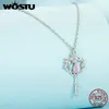 Necklaces WOSTU 925 Sterling Silver Butterfly Heart Key Pendant Necklace For Women Pink Vintage Keys Necklaces Girl Party Birthday Gift