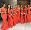 2024 Orange One Shoulder Mermaid Bridesmaid Dresses Hollow Neck Sweep Train Garden Country Simple Wedding Guest Party Gowns Maid of Honor Dress