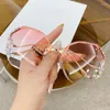 Solglasögon Frames 2024 Fashion Brand Design Vintage Rimless Rhinestone Women Men Retro Cutting Lens Gradient Sun Glasses Female UV400