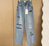 Designer mulheres jeans luxo azul cintura alta rua cc bordado casual calças femininas retas