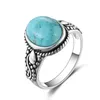 Bagues de cluster Ovale Turquoise Naturel Pour Hommes Femmes S925 Bague En Argent Sterling Bijoux Cadeaux D'anniversaire De Mariage