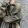 Männer Jacken Amerikanische Retro Distressed Schulter Pad Denim Jacke Frühling Herbst Kausal Lose Hübsche Arbeitskleidung Top Männliche Kleidung