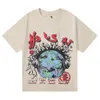 Fashion Casual Menswear Designer Luxury Chaopai High Street Summer Brand Instagram Creative Earth Face Earphone Print Pure Cotton Loose Short Sleeve T-shirt