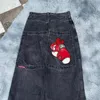 Jeans da donna Streetwear Y2k Hip Hop Cartoon stampa grafica pantaloni larghi neri vintage uomo donna pantaloni gotici a gamba larga a vita alta