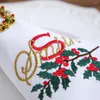 Guardanapo de mesa Natal Nome da família Bordado Placemat Hemstitch Decoração de linho de algodão