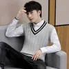 Men's Vests Man Clothes Waistcoat Beige Striped Knitted Sweaters For Men Sleeveless Vest High Quality Spring Autumn Over Fit Knit X