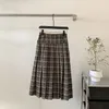 Skirts HOUZHOU Vintage Long Plaid Skirt Women Japanese Fashion High Waist A-line Loose Patchwork School Pleated Autumn Preppy