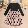 Vestidos da menina vestido crianças meninas 4-7 anos preto de manga comprida polka dot retalhos vestido para meninas elegante férias férias vestido de festa