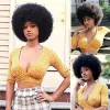 Fluffy Afro Kinky Curly Human Hair Wig with Thick Bang 70s Natural Short Bob Wigs for Black Women 180% Density Full Lace Front Wig