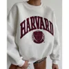 2023 New Women's Casual Fashion Print harvard Thickened Versatile Top Long Sleeve Sweater fj