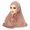 Roupas étnicas Moda Flor Mulheres Muçulmanas Hijab com Strass Cachecol Islâmico Chapéus Árabes Lady Headwrap Ramadan Pray Turban Caps