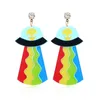 Europe And The United States Interesting Rainbow Alien Flying Saucer Funny Earrings Female Acrylic Earrings Personality Design Exaggeration