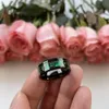 Zespoły 6/8 mm Black Pierścienie dla mężczyzn Women Wedding Połączenia Zielony opal sprzęt InLay Comfort Fit